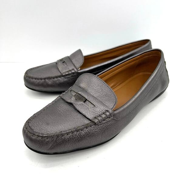 Coach women’s pewter penny loafer flats shoes - Picture 1 of 12